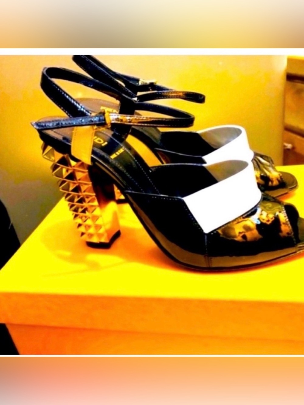 Authentic Fendi Women's Ankle-Strap Pumps with Gold Studded Heel size 37.5
